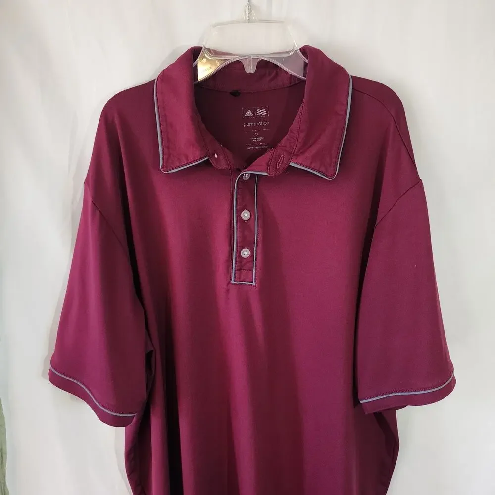 Adidas Pure Motion Men's Athletic Golf Short Sleeves Polo Shirt Maroon Size XL